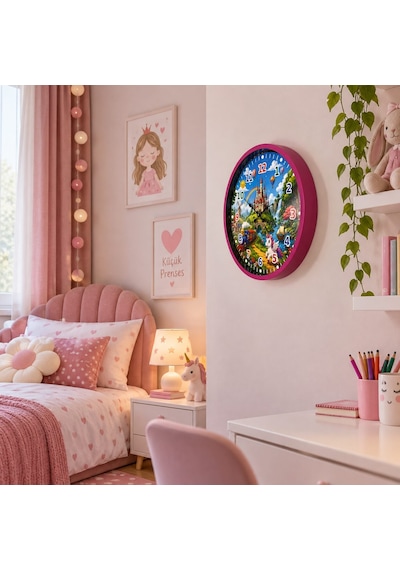 Masal Vadisi Pembe 36 X 36 Cm Çocuk Duvar Saati