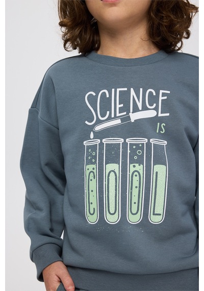 Panço Erkek Çocuk Baskılı Petrol Sweatshirt Mavi