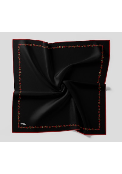 Bonjela Soft Eşarp Minimal Çiçek Desen Siyah Kırmızı Siyah Kırmızı