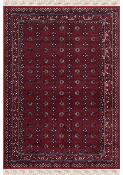 Cotto Home Fesane Fn006j Bordo Renk Pamuk Taban Afgan Desenli Salon Oturma Odası Halısı