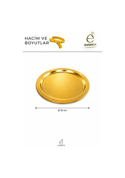Altın Renk Yuvarlak Sunum Tepsisi Dekoratif Pasta, Kurabiye, Kahve Ve İkramlık Servis Tepsisi