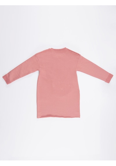 Pembe Leopar Cepli Uzun Kollu Kız Çocuk Elbise