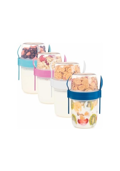 650 Ml Take-go Kaşıklı Hazneli Meyveli Müsli Kabı Piknik Iş Yoğurt Süt Bardağı Kapaklı Ve Kaşıklı Kahvalt Diğer
