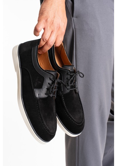 Fame Step Hakiki Deri Erkek Loafer Ayakkabı Casual Süet Günlük Rahat Bağcıklı Model Ravenna siyah