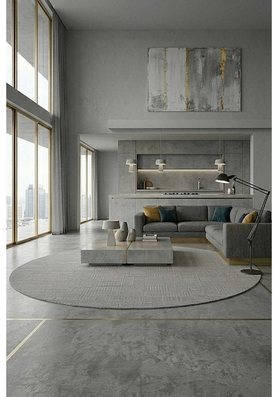 Luxera Modern Perfectly Yün Tuşeli Akrilik Yuvarlak Halı Lu05 Gri