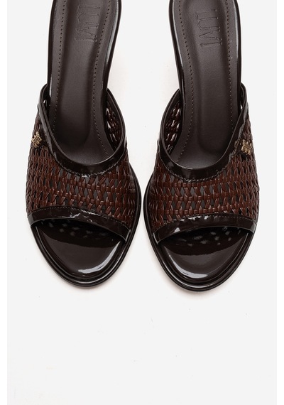 Luvishoes Selvıan Kahverengi Örgü Kadın Boncuk Topuklu Terlik