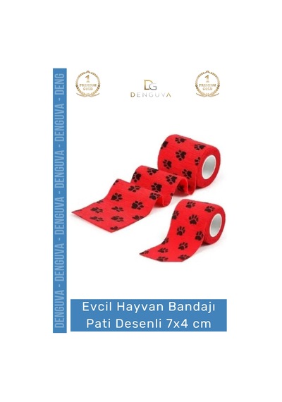 Sargıbandı Pati Desenli Kohezif Bandaj Kedi Köpek Medikal Sargı Bandı Esnek Suya Dayanıklı 7x4 Cm -