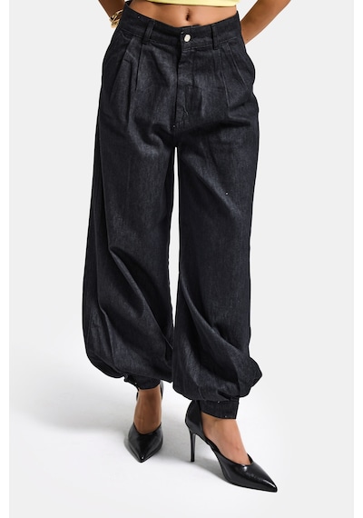 Itsbasic Kadın Su Yıkama Siyah 7s6-51 Jogger Fit Paça Detaylı Özel Tasarım Denim Jean