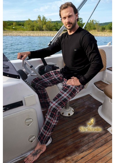 Aydoğan Erkek Kışlık Pijama Takımı Pamuklu Uzun Kol Jakarlı Siyah Berk J-3451