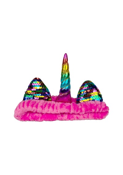 Unicorn Peluş Bandana Makyaj Saç Bandı Fuşya Gökkuşağı Boynuzlu Fuşya