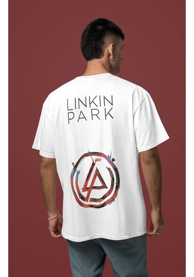 Sevbano Linkin Park Sırt Baskılı Unisex Oversize Müzik Grubu Tişört Beyaz