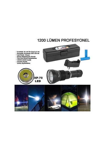 1200 Lümen Profesyonel Şarjlı El Feneri Wt-655 Tdrtr Çok Renkli