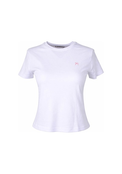 Trender Kurdele Baskı Beyaz Kadın T-shirt 6719 Beyaz