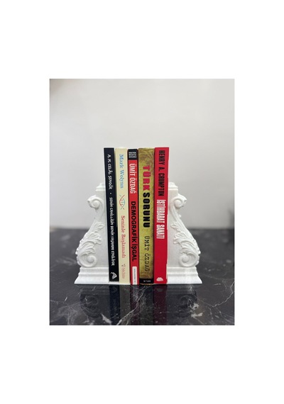 Klasik Motifli Kitap Tutucu Beyaz İkili Set Raf Aksesuarı
