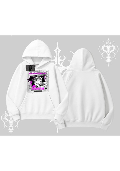 Kapşonlu Sweatshirt Games Schoolgirl Anime Baskılı Beyaz