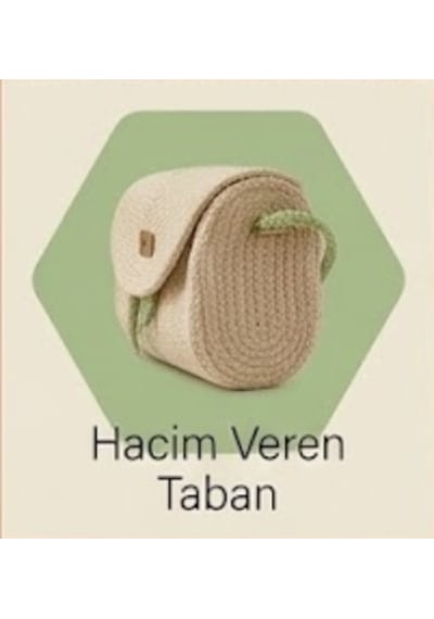 %100 El Emeği Mıknatıslı Tress Omuz Çantası. Yeşil Detaylı Çapraz Kadın Çantası Bej-beyaz