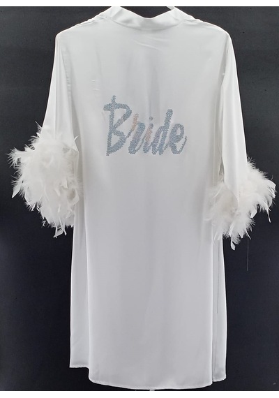Bride Gümüş Taşlı Tüylü Model Sabahlık Ve Gecelik Seti