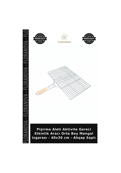 Pişirme Aleti Aktivite Gereci Etkinlik Aracı Orta Boy Mangal Izgarası - 40x30 Cm - Ahşap Saplı