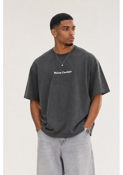 Respire Erkek Maison Baskılı Oversize T-shirt Füme