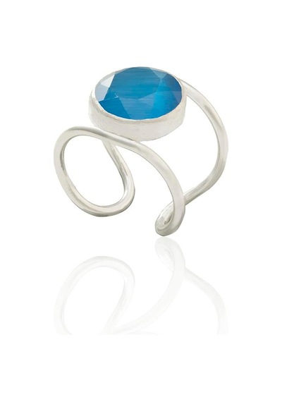 Kadir Jewellery 925 Ayar Gümüş Kaplama Zirkon Taşlı Kadın Minimal Yüzük Koyu Mavi