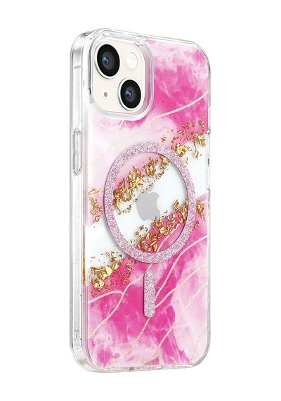 Onegif Apple İphone 15 Lotus Simli Magsafe Kapak - Pembe - Pembe