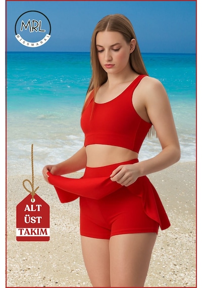 Missmaral Kadın Alt-üst Takım Kırmızı Şort & Crop Denizde Havuz Sporda Casual/günlük Kullanım Kırmızı Kırmızı