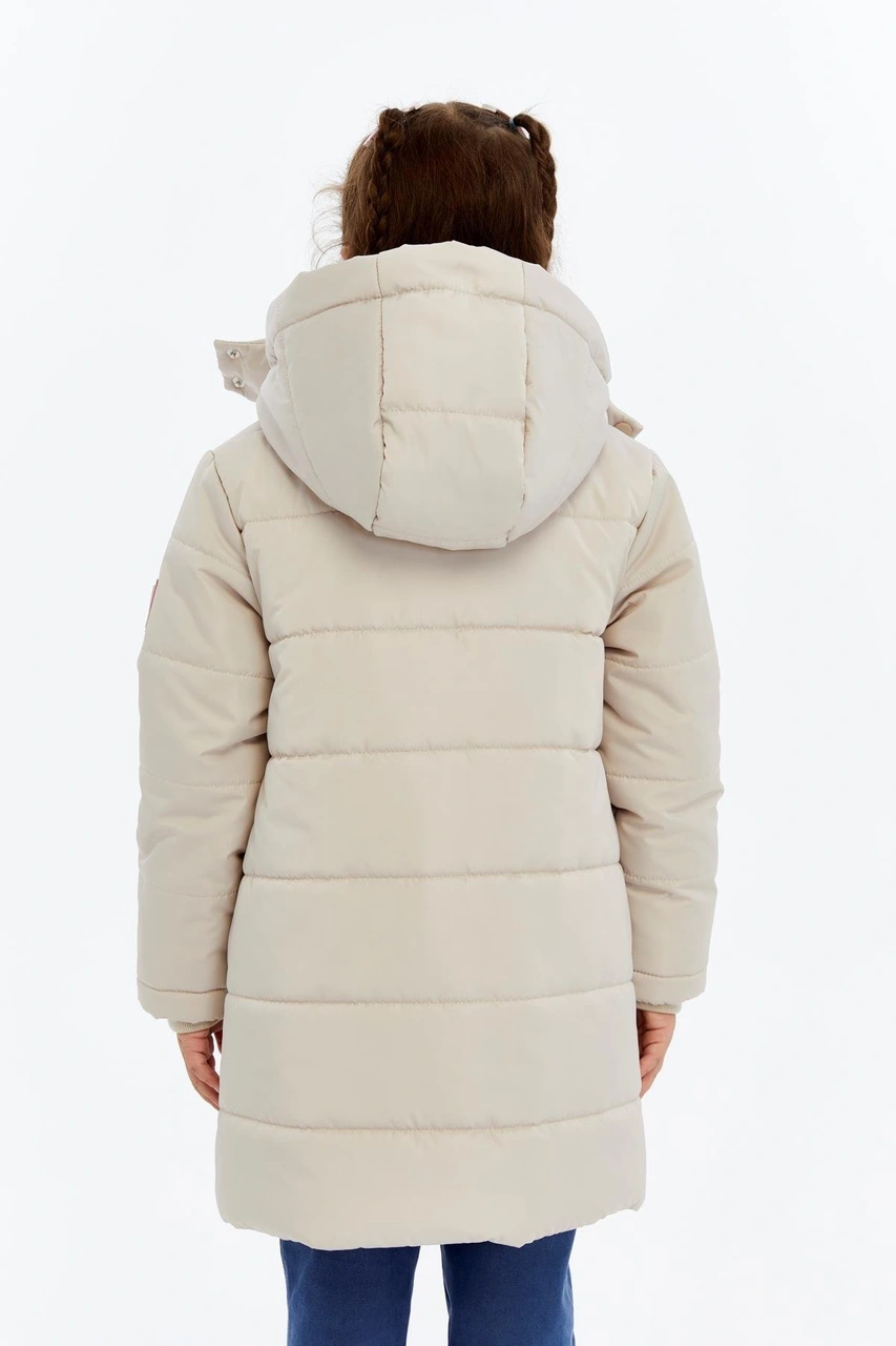 Benitto Kids Kapüşonlu Kışlık Ponpon Detaylı Kız Çocuk Kaban 51354 Ekru