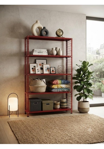 5 Katlı Renkli Tel Kafesli Dekoratif Çelik Raf - Çiçeklik Rafı, Ofis Rafı 0,70 Mm Turuncu-43x93 Cm-100 Cm