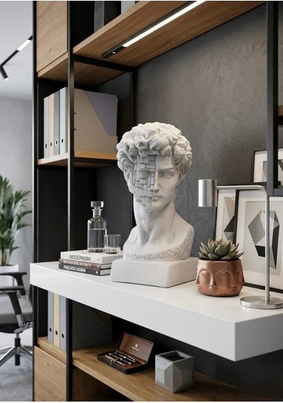 Dekoratif Modern David Büst Biblo Beyaz Dekoratif Heykel, Salon & Ofis Masa Üstü Aksesuarı, Estetik Ev Dekorasyo Diğer