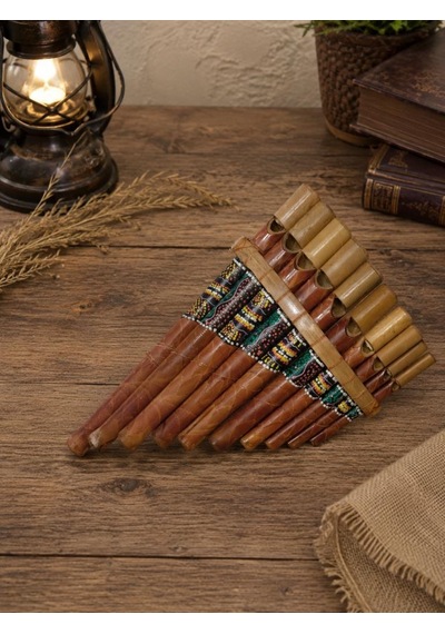 Pan Flüt El Yapımı Bambu Üflemeli Müzik Aleti 10'lu 24 X 13 Cm Otantik Dekoratif Enstrüman