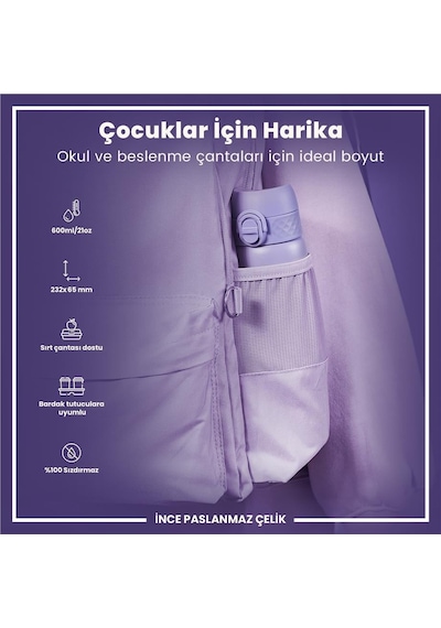 Ion8 - Paslanmaz Çelik İnce Suluk - Açık Mor - 600 Ml - Sızdırmaz