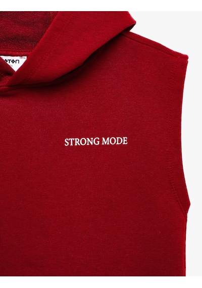 Koton Üç İplik Baskılı Oversize Kapşonlu Kolsuz Sweatshirt Kırmızı 7wkb30005tk