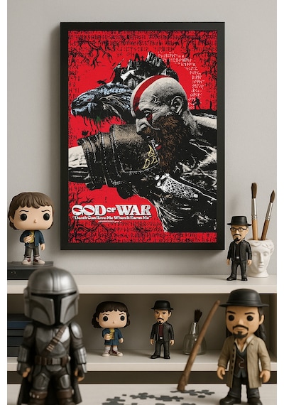 God Of War Siyah Ahşap Çerçeveli Poster, Dekoratif Oyun Duvar Tablosu