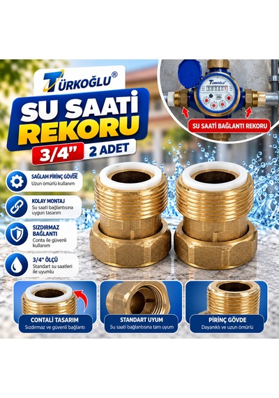 Türkoğlu Su Saati Rekoru Su Sayacı Bağlantı Rekoru 3/4 2 Adet Beyaz
