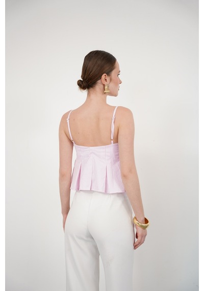 Verymoda Çizgili Askılı Bluz D2791 Pembe
