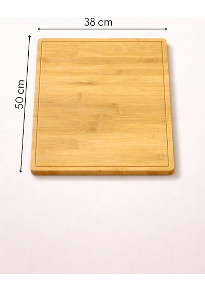 Major - Geniş Yüzeyli Doğal Bambu Kesme Tahtası Oluklu Et Sebze Doğrama Panosu Büyük Boy 50 X 38 Cm Bambu