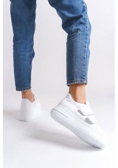 Mevese Vera Çift Cırtlı Kadın Günlük Sneaker Kalın Taban Rahat Ayakkabı - Beyaz