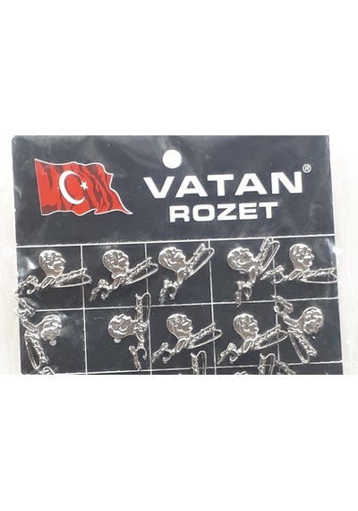 Atatürk ve Imzası Yaka Rozeti Gümüş Renk 20 Adetli Paket
