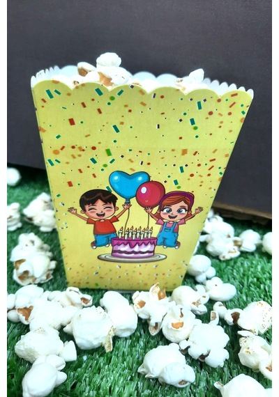 8'li Çocuk Parti Mısır Kutusu - Popcorn Kutusu - Doğum Günü İkram Hediye - Orta Boy Standart