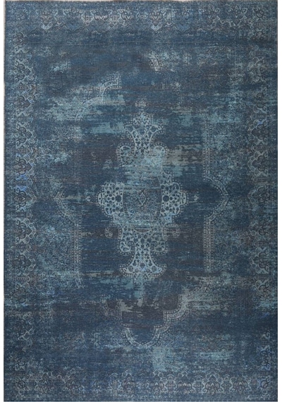 Blues Şönil Vintage Desenli Dokuma Taban Dekoratif Halı Kilim Yolluk Dijital Baskı Halı Yıkanabilir
