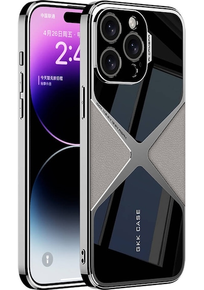 Apple Uyumlu iPhone 15 Pro Kılıf Ultra İnce Kamera Korumalı Pc + Deri Arka Yüzey Uzrm X-pro Kapak-titanyum- Titanyum-gri
