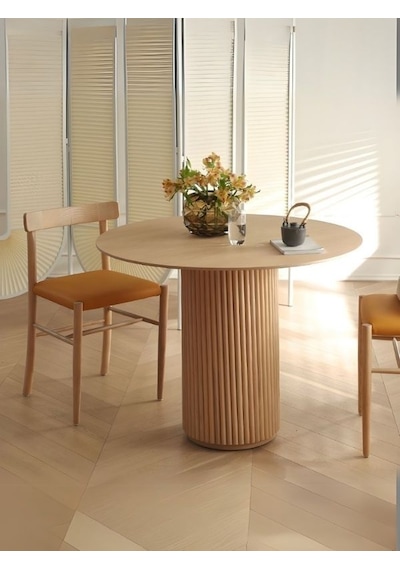 Breeze Yuvarlak Ahşap Bohem Masa 100x100 Beyaz