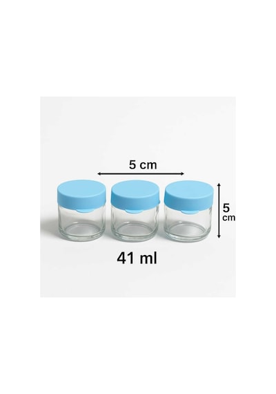 3 Lü Mini Cam Kavanoz 41 Ml Silikon Kapaklı Mama, Baharat, Reçel Ve Sos Saklama Kabı Mavi