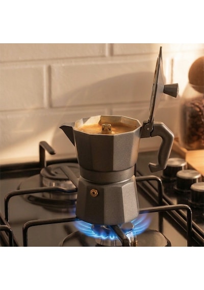 Porsima Mnb05742-2 Ocaküstü Moka Pot 3 Fincanlık Alüminyum Kahve Espresso Cezvesi Antrasit 150ml