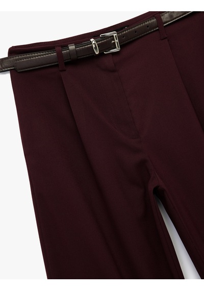 Koton Kemerli Yan Cepli Bol Kesim Geniş Paça Kumaş Pantolon Bordo 7wak40021pw