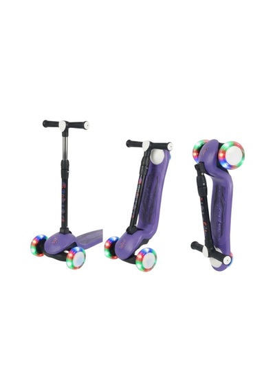 Scooter Pro Katlanabilir 3tekerli Led Işıklı 3kademeli Direksiyon 50kğ Taşıma Kapasiteli 3+yaş Mor