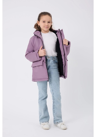Spor Kız Çocuk Kürklü Su Ve Rüzgar Geçirmez Kapüşonlu 3 Mont Parka-121 Lila