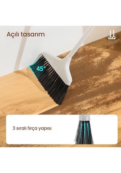 Vusıgn Süpürge Seti Süpürge + Toz Toplama Küreği Gri Beyaz