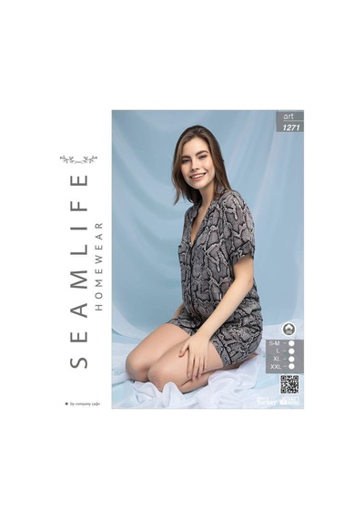 Seamlife Kadın Şortlu Dokuma Gömlek Pijama Takımı Gri