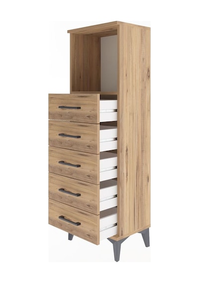 Arges Dolap Tek Raflı 5 Çekmeceli 44x30x134 Çam-çam Çam